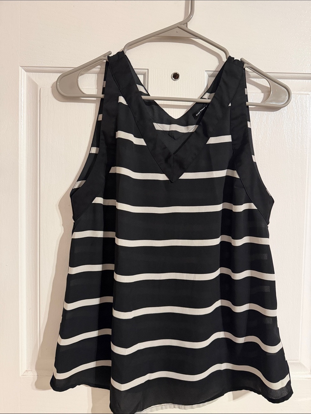 Who What Wear Black and White Striped V-Neck Top